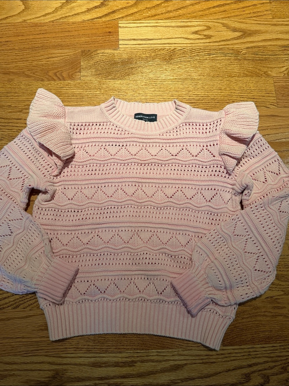 Generation Love Light Pink Pointelle Ruffle-Sleeve Sweater